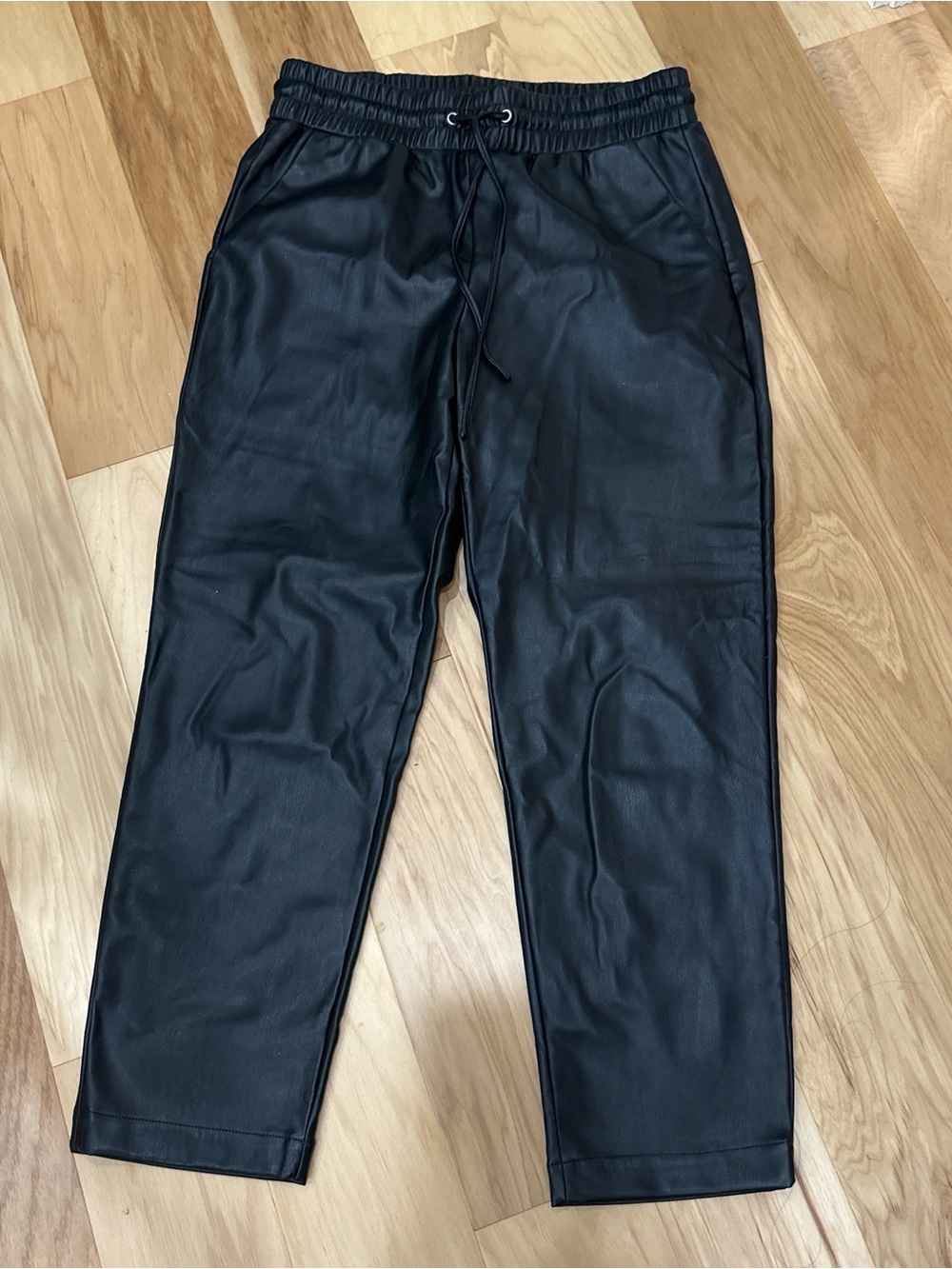 LOFT Black Faux Leather Jogger Pants with Elastic Waist